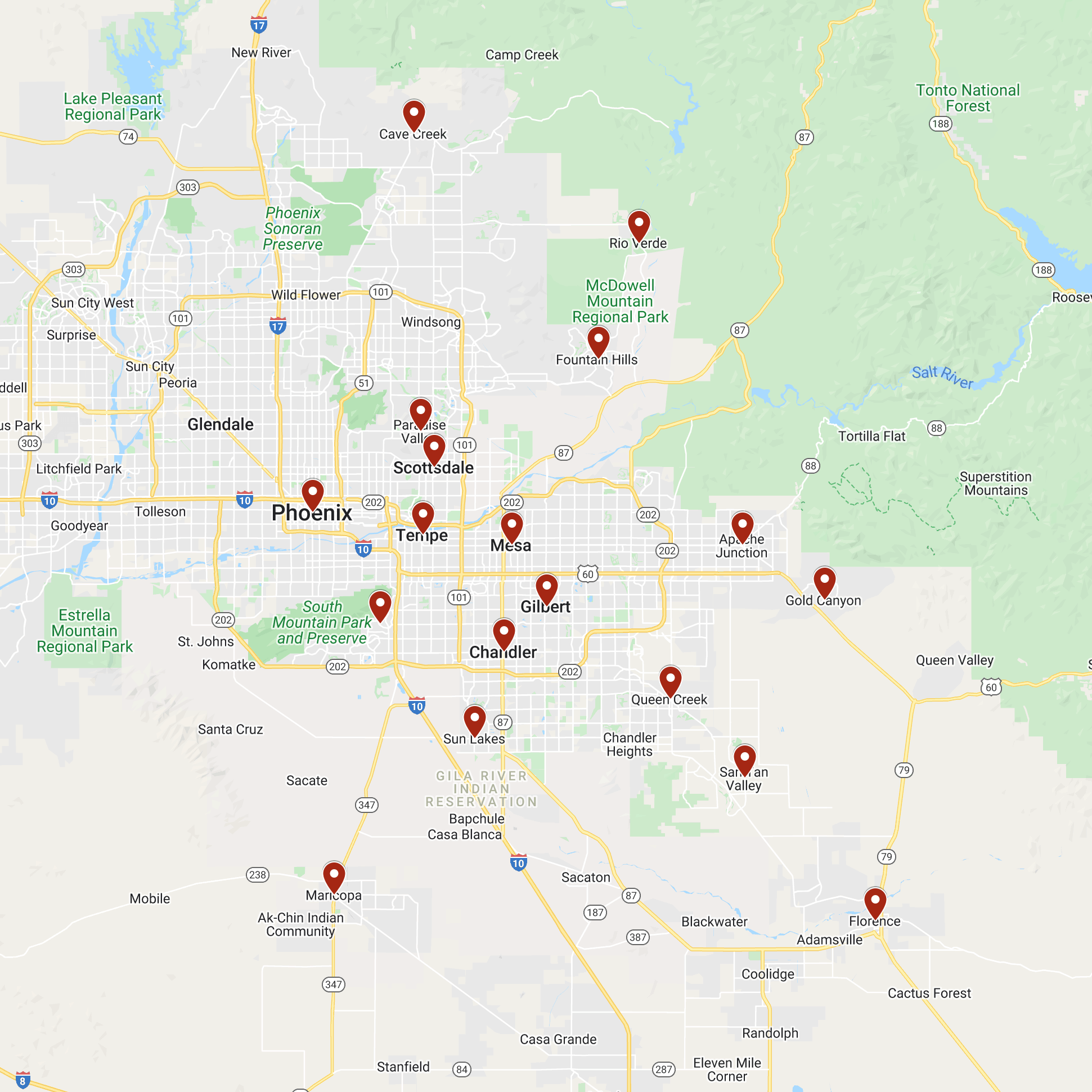 Rusty's Service Area Map
